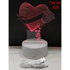 3D Işıklı Kalp ve Gül Gece Lambası